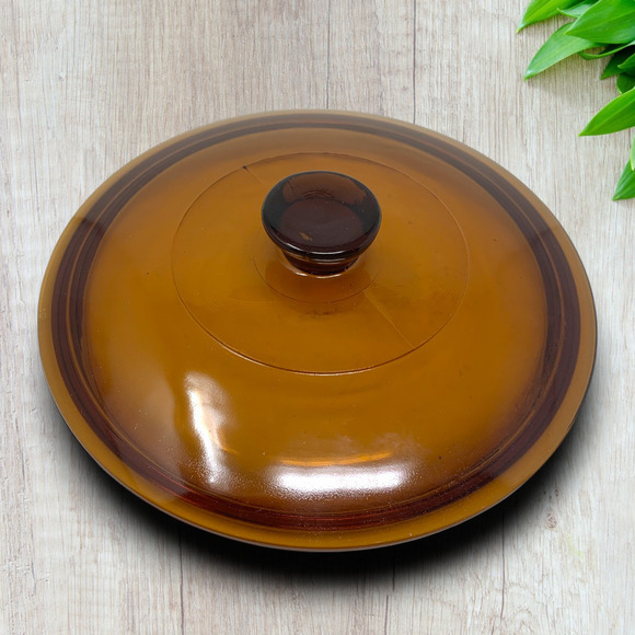 Vintage Amber Pyrex Fused Glass Lid Marked 19 7.5" Outer Diameter 7" Inner - Picture 1 of 4
